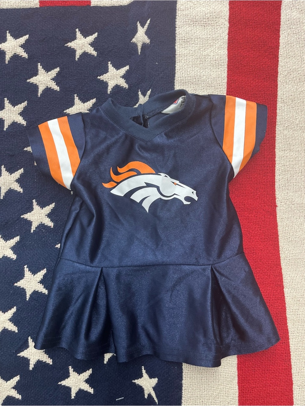 NFL Navy and Orange Denver Broncos Girls' Short Sleeve Dress Size 0/3 Months